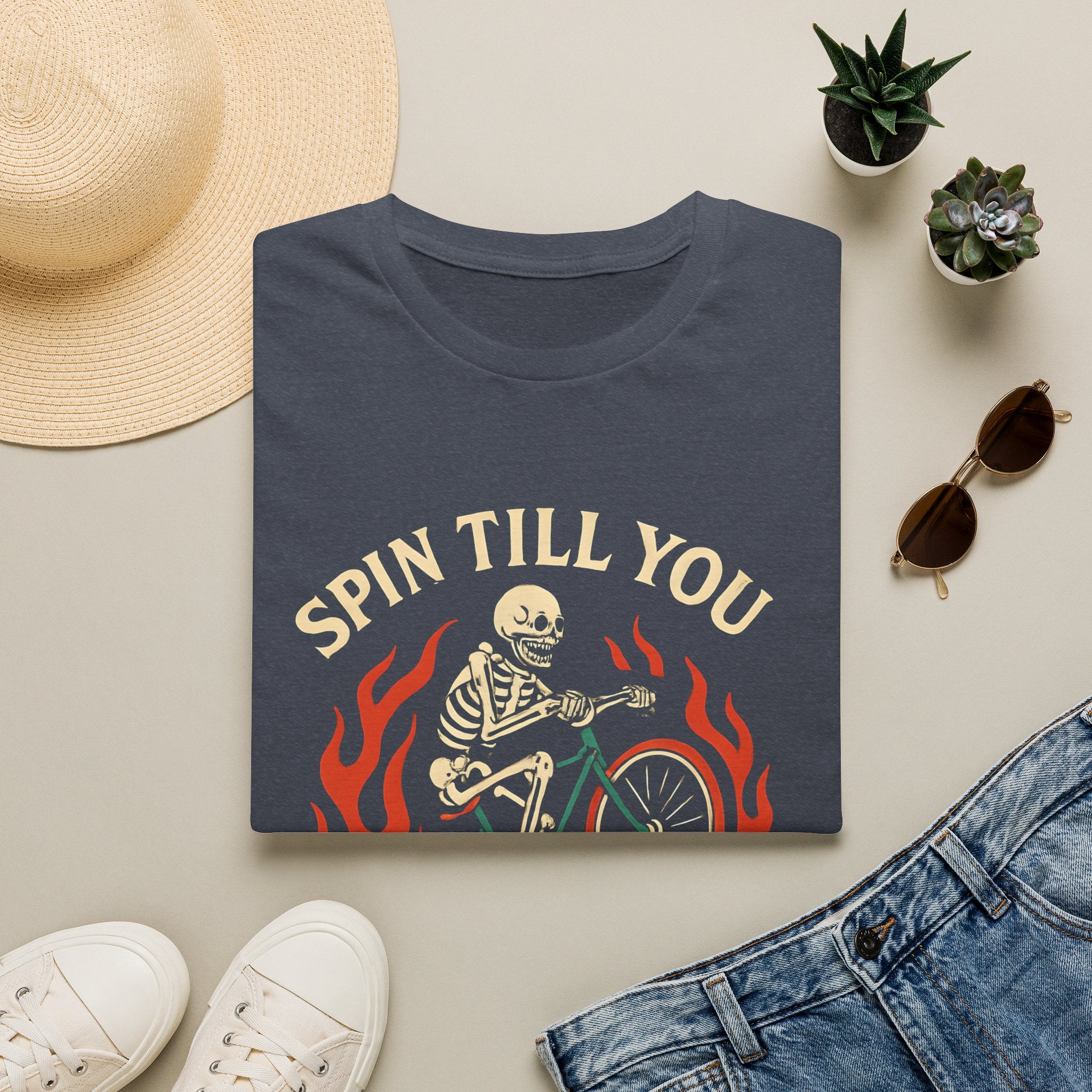 Skeleton Riding Flaming Bicycle T-Shirt