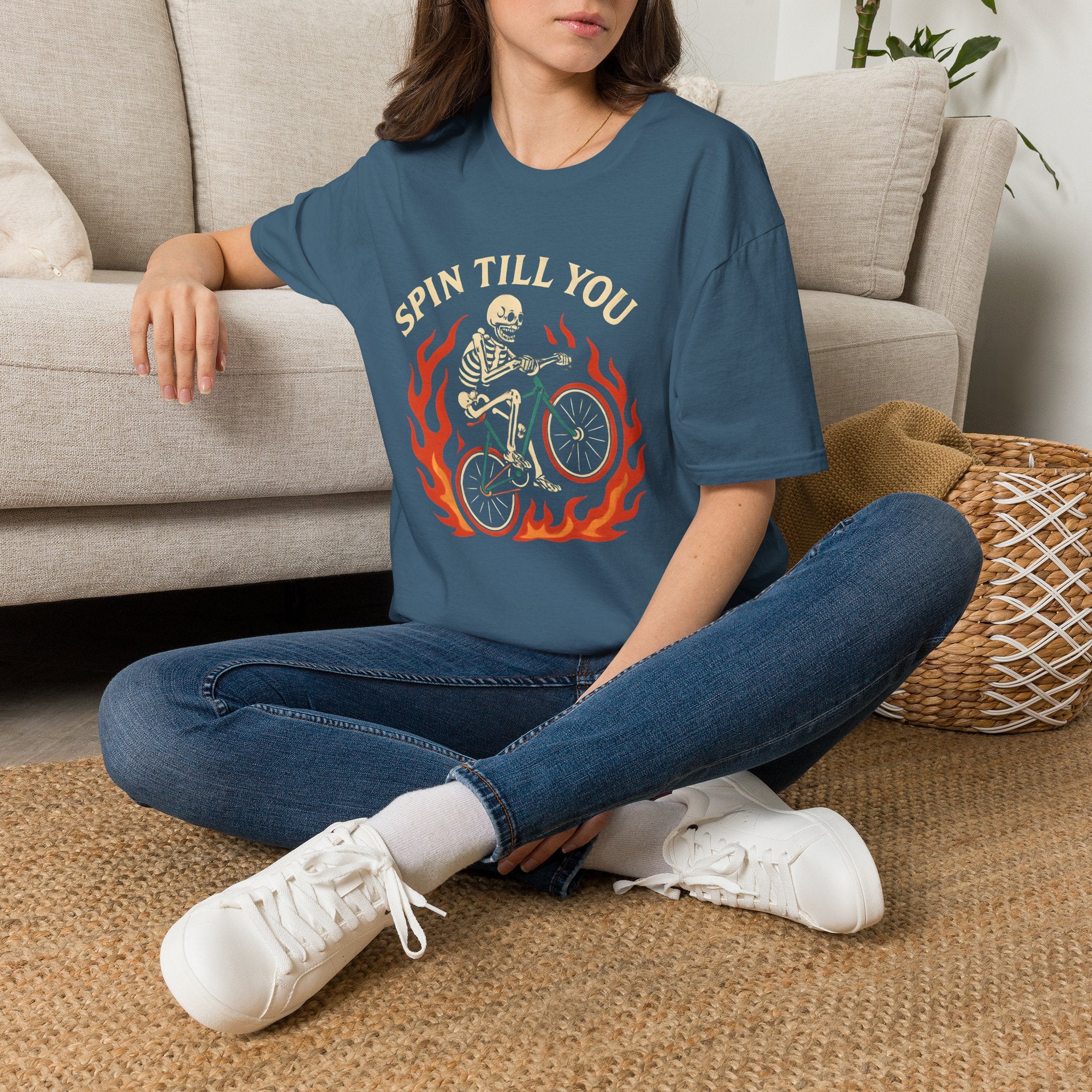 Skeleton Riding Flaming Bicycle T-Shirt