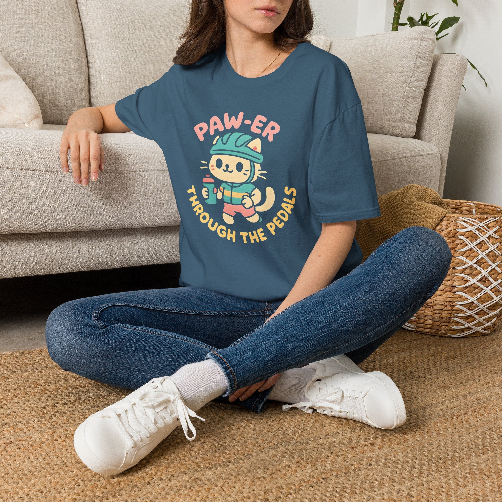 Cycling Cat Illustration T-Shirt