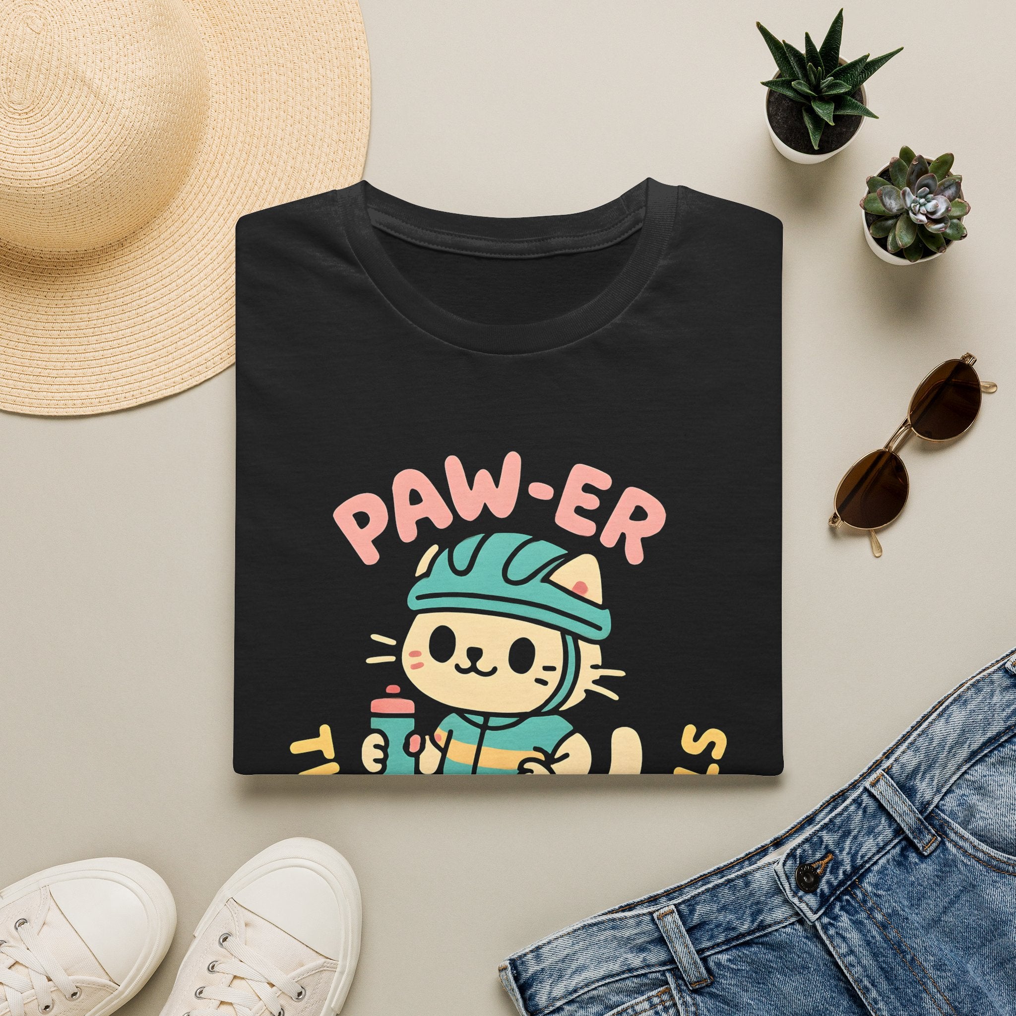 Cycling Cat Illustration T-Shirt