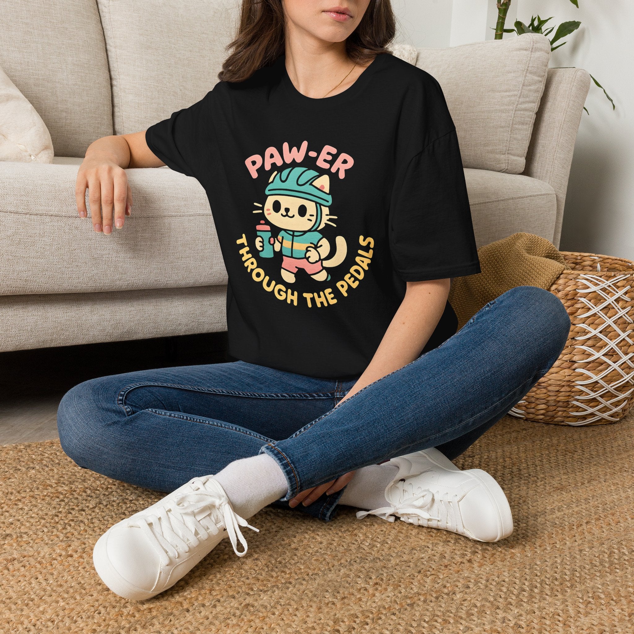 Cycling Cat Illustration T-Shirt