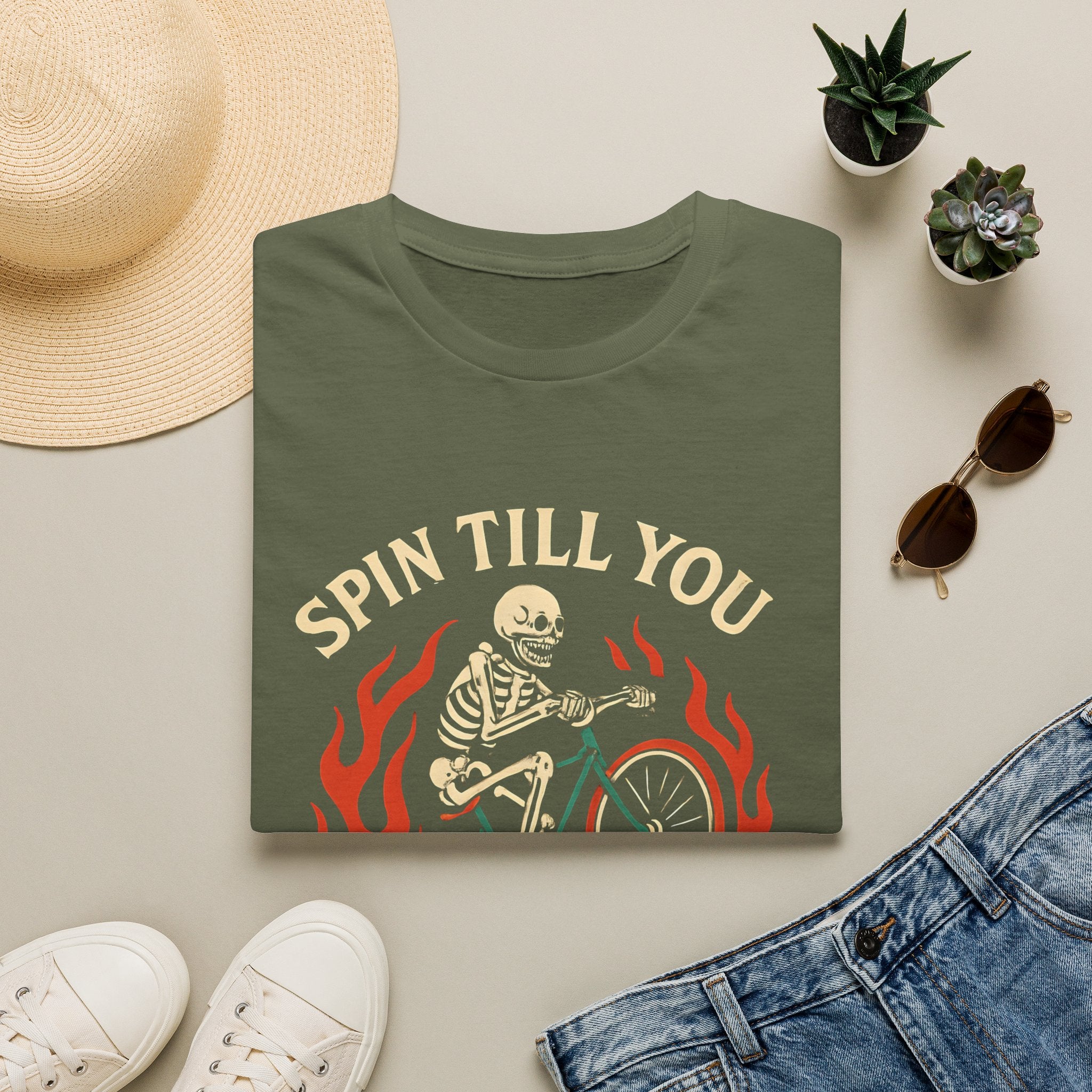Skeleton Riding Flaming Bicycle T-Shirt