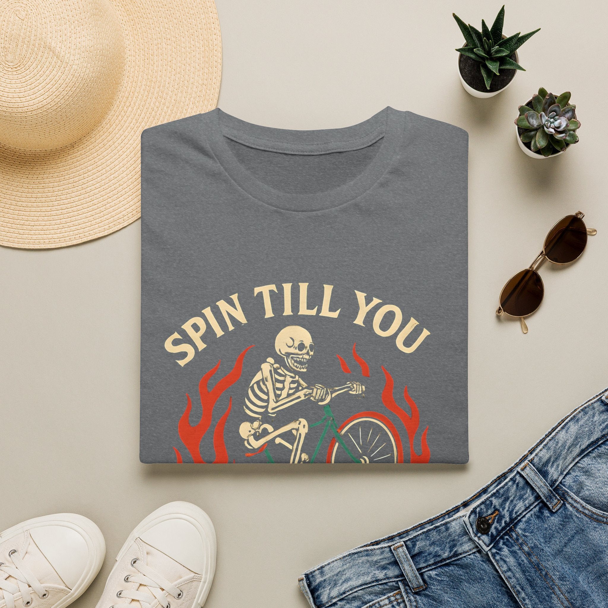 Skeleton Riding Flaming Bicycle T-Shirt
