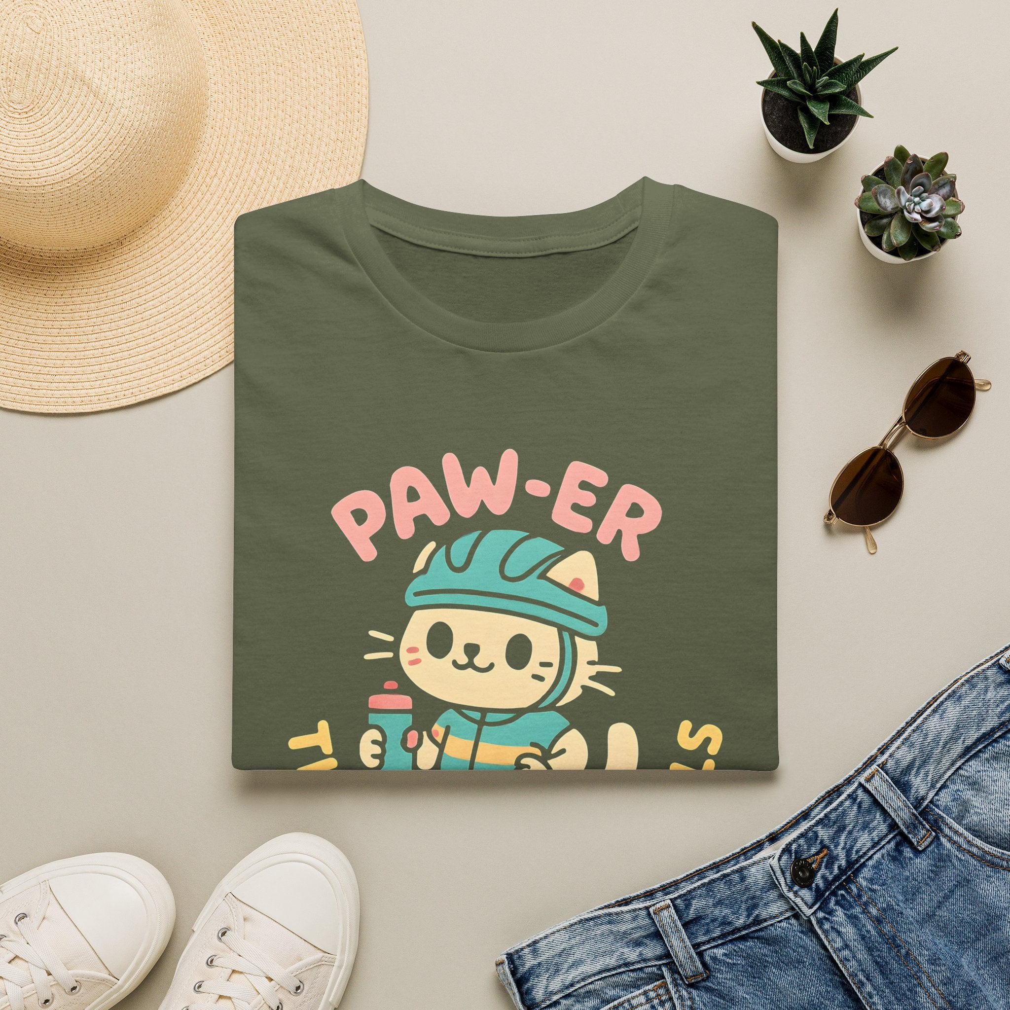 Cycling Cat Illustration T-Shirt