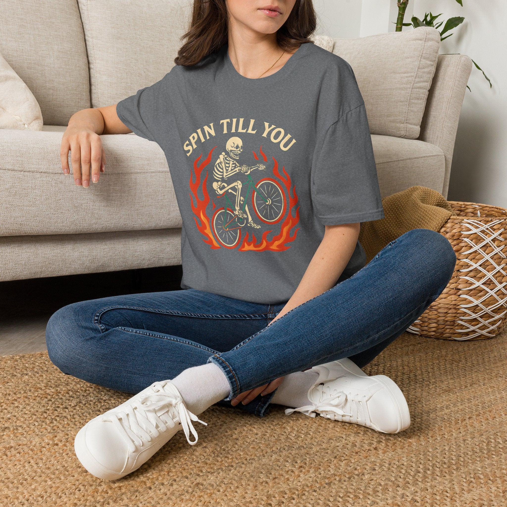 Skeleton Riding Flaming Bicycle T-Shirt
