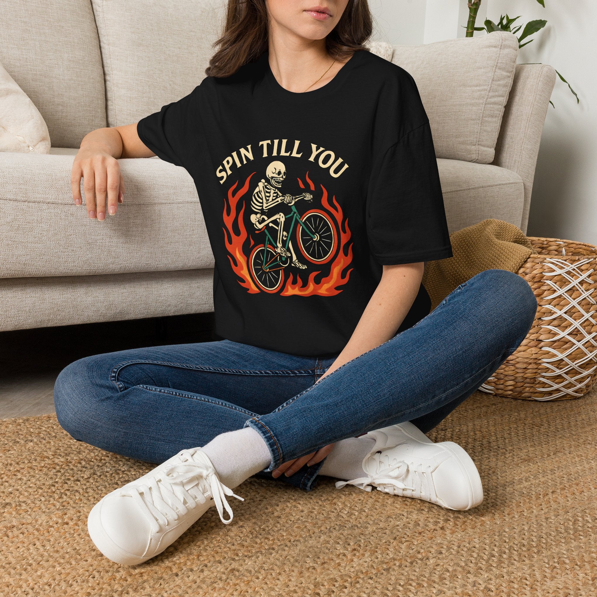 Skeleton Riding Flaming Bicycle T-Shirt