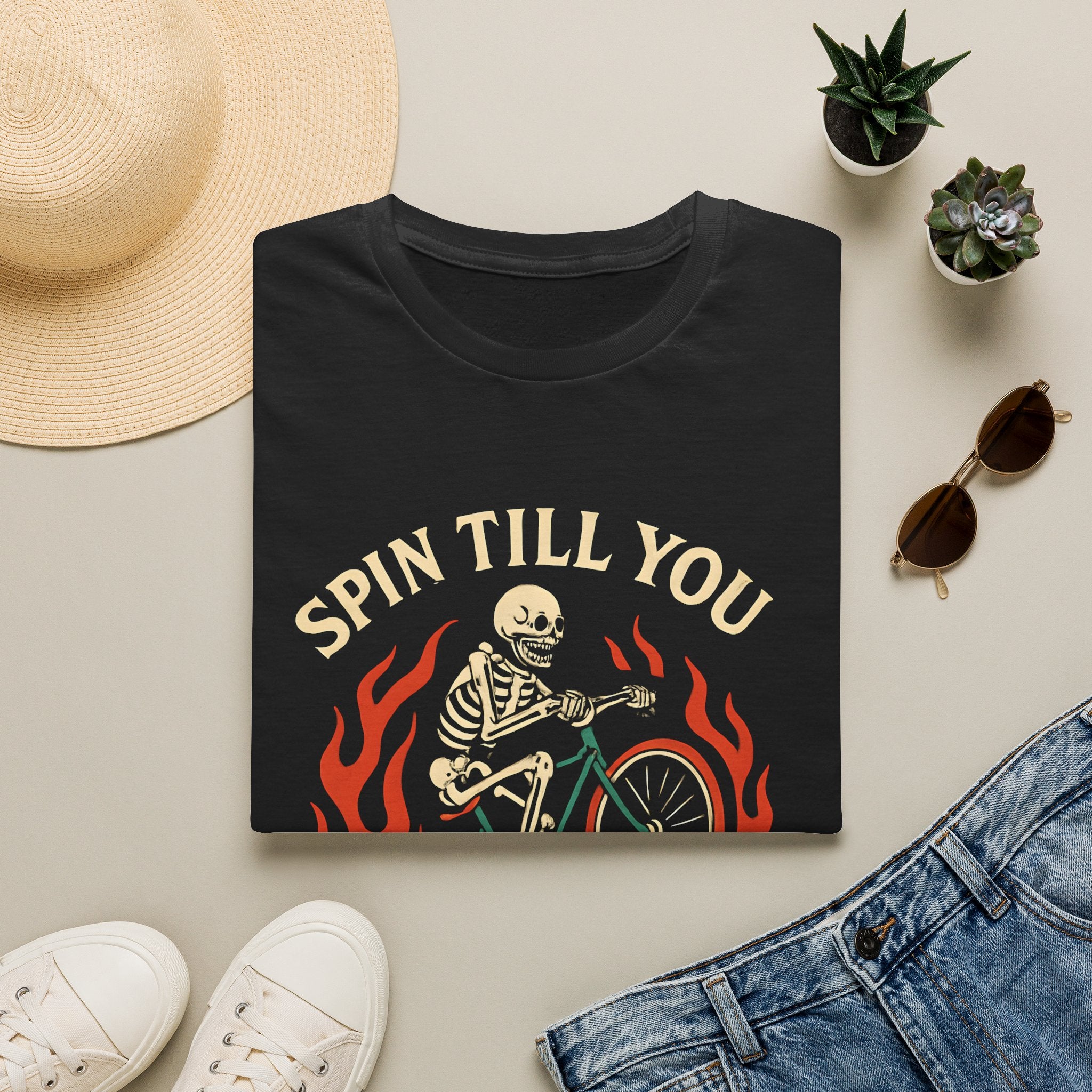 Skeleton Riding Flaming Bicycle T-Shirt