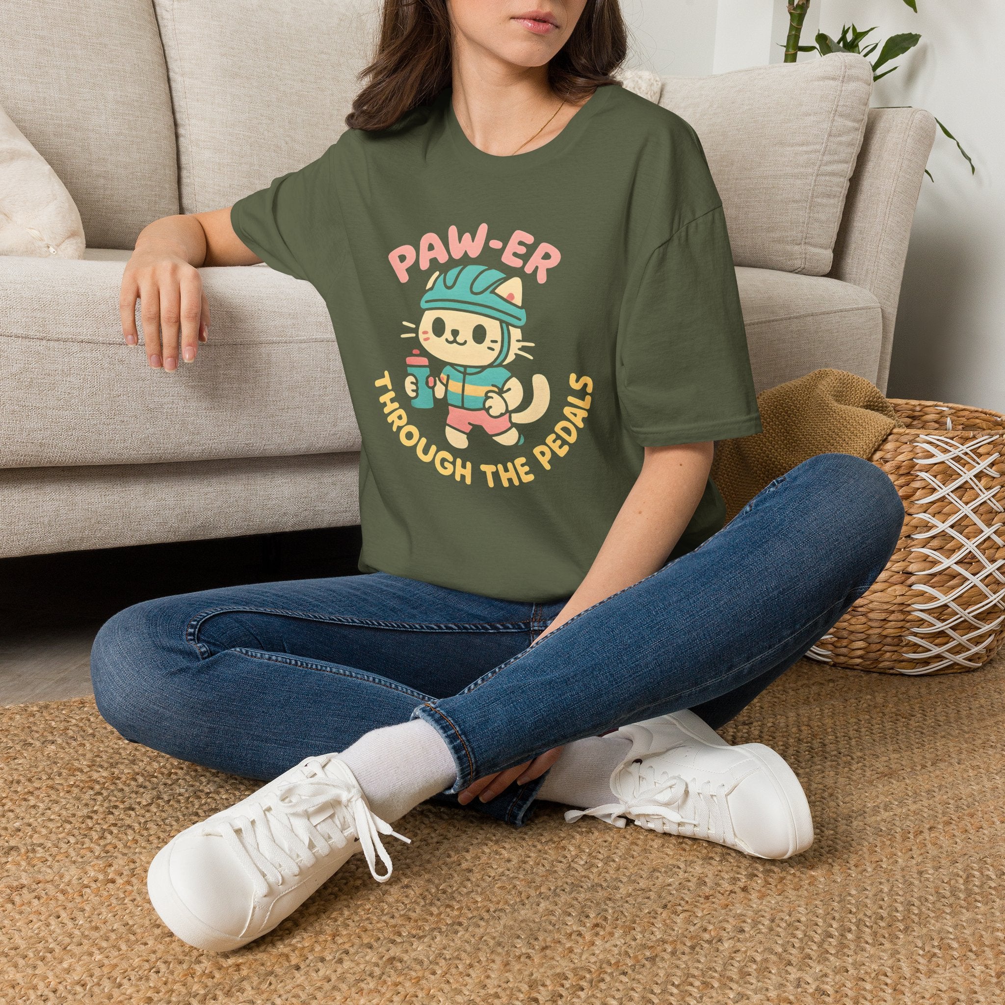 Cycling Cat Illustration T-Shirt
